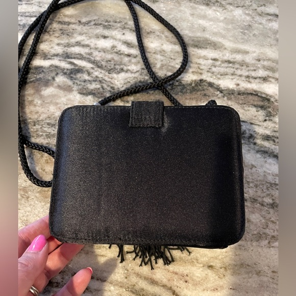 Jessica McClintock Black Satin Tassel Bag - Picture 2 of 7